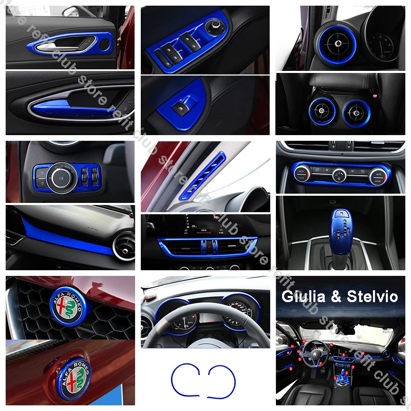 

Полный комплект голубых декоративных наклеек, отделочная полоса для Alfa Romeo Giulia Stelvio, аксессуары для модификации интерьера