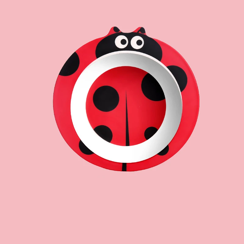 ladybug Цельная миска для кормления ребенка, эко бамбуковая посуда, нескользящая посуда для кормления, детская посуда, мультяшная детская бамбуковая тарелка - Цвет: ladybug