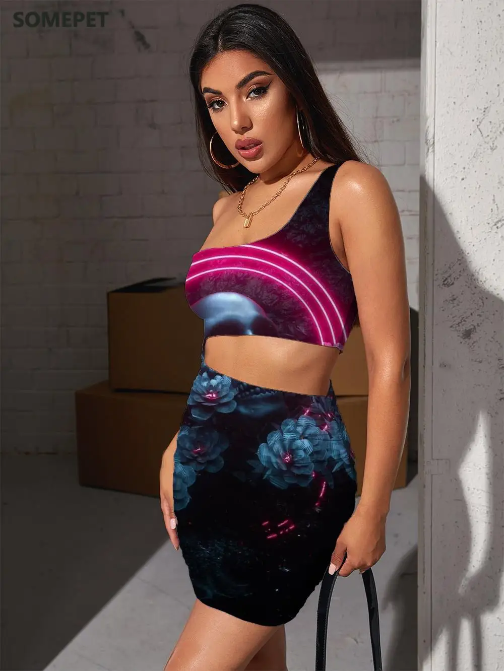 Платье женское вечернее в стиле хип-хоп с цветочным принтом | Женская одежда