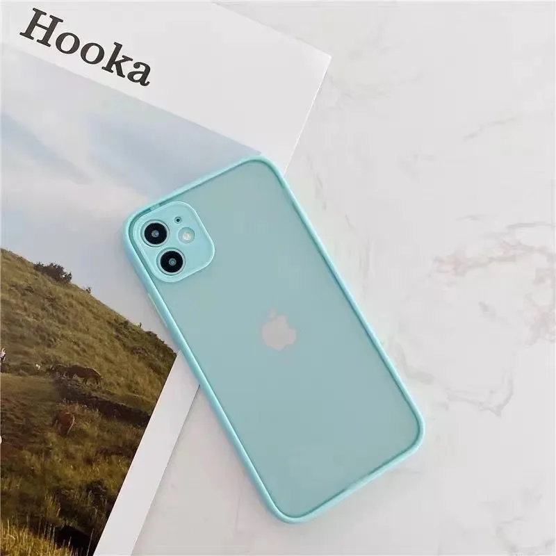 Shockproof Simple Matte Transparent Phone Case For iPhone 12 Mini 11 Pro  Xs MAX XR 87P Camera Protection Candy Color Cover Case