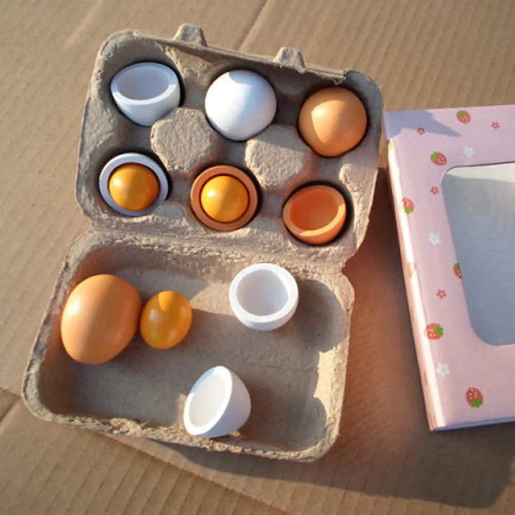 

6PCS/Packet Pudcoco New Baby Kids Pretend Play Preschool Educational Toys Wooden Eggs Yolk Kitchen Cooking Baby Kids Toys Gifts