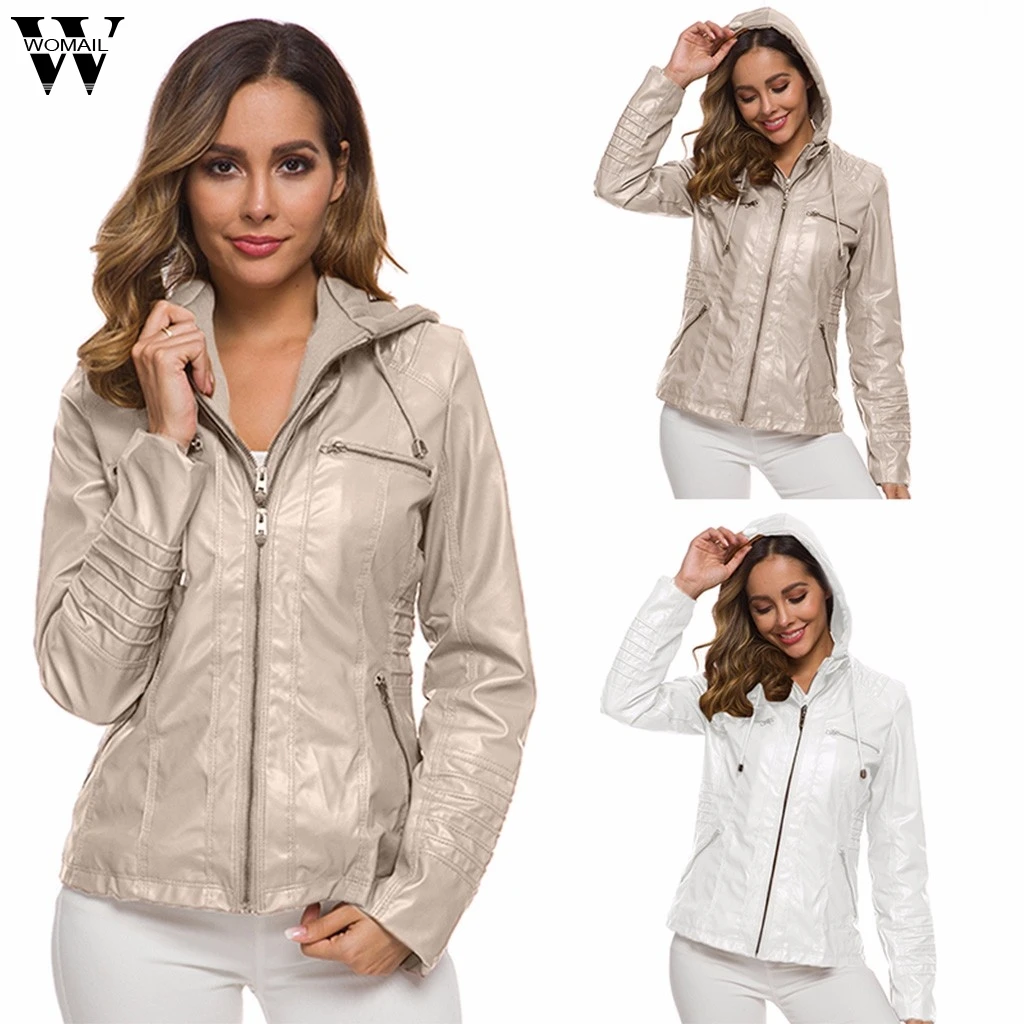 Женское пальто с капюшоном кожаная куртка из искусственной кожи теплое тонкое