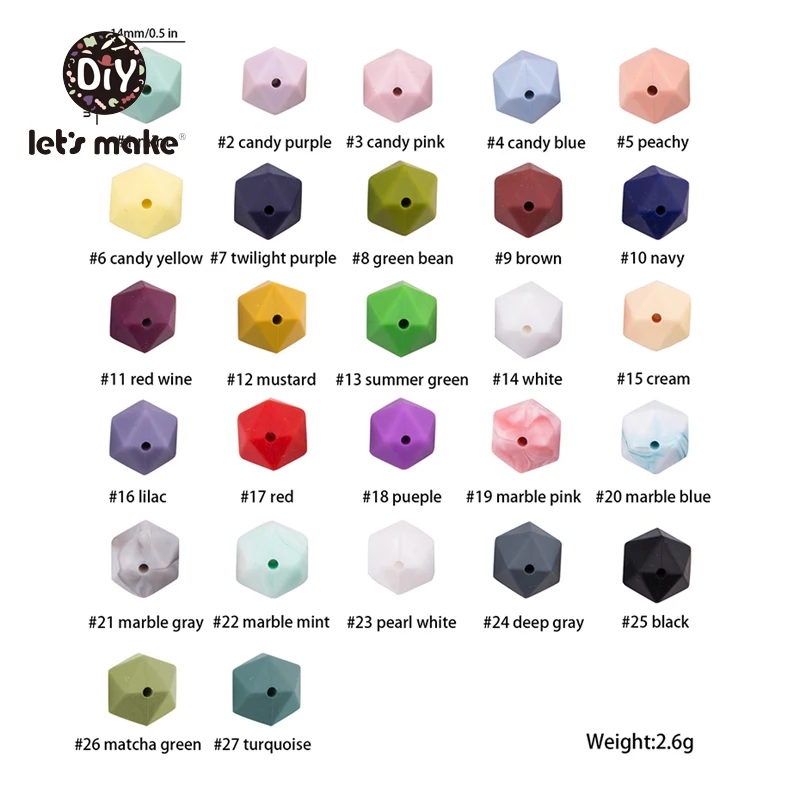 Let's make-Cuentas multifacetadas de silicona, 50 piezas, 14mm, cuentas de Color caramelo, seguro para beb&eacute;, DIY, puede masticar, collar de lactancia, mordedor para beb&eacute;-2