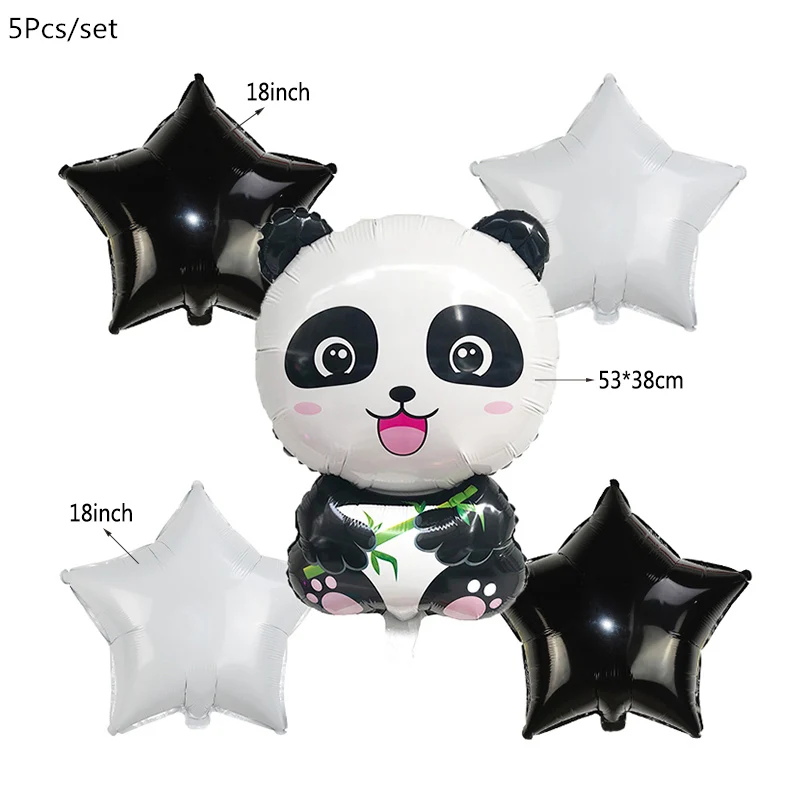 5pcs panda set Мультяшная панда тематическая вечеринка на день рождения украшения одноразовая посуда набор тарелок салфетка панда вечерние шары подарок для ребенка - Цвет: 5pcs panda set