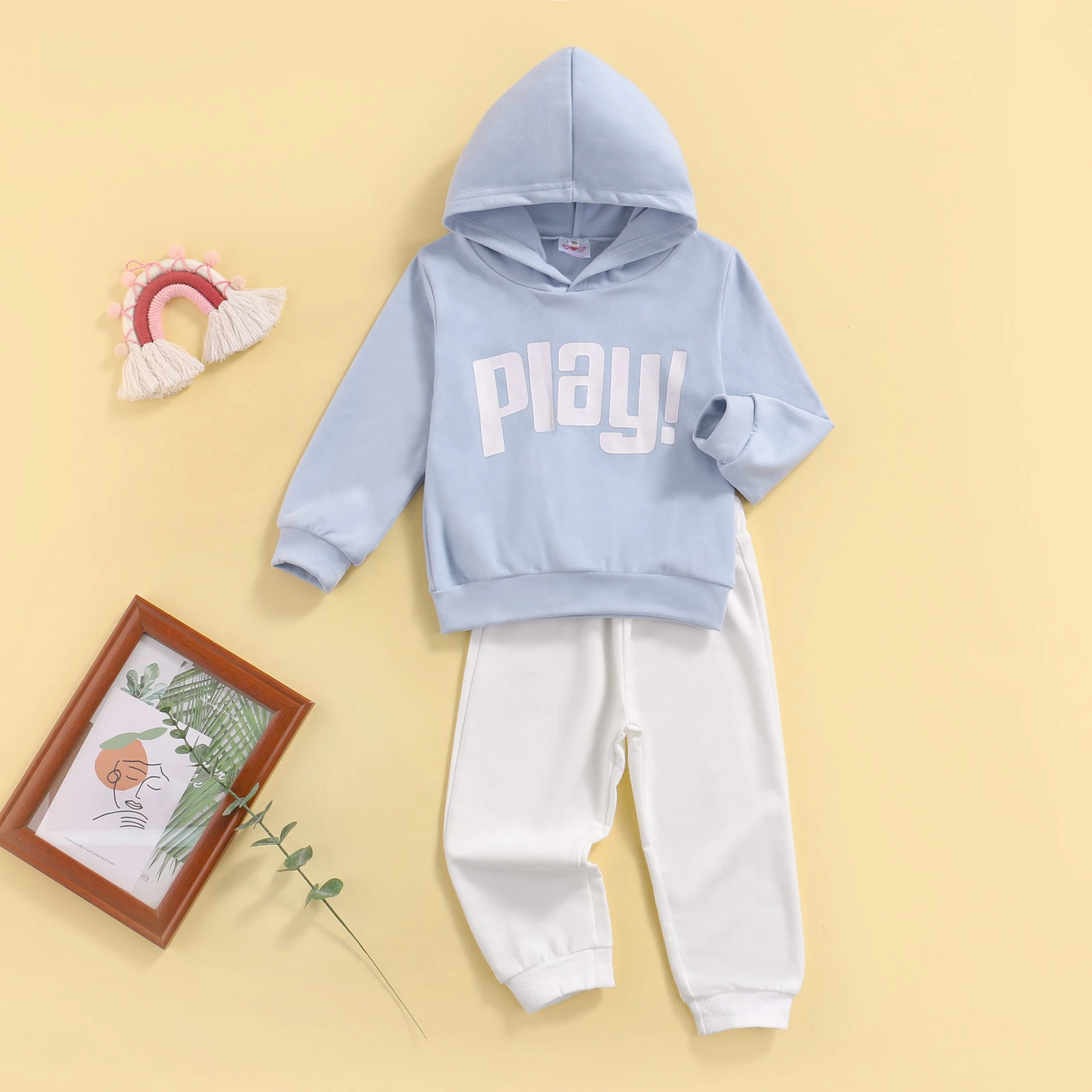 

Toddler Outfits Clothes Kids Boys Girls Letter Print Long Sleeve Hooded Sweatshirt Pants Children's Clothing Sets