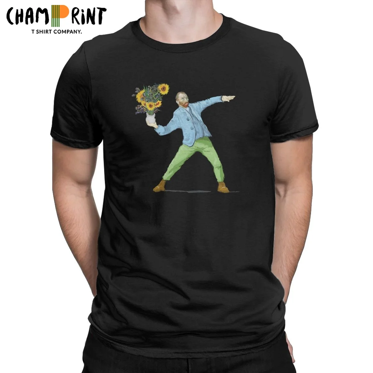 

Мужская хлопковая футболка с коротким рукавом, круглым вырезом и принтом Ван Гога