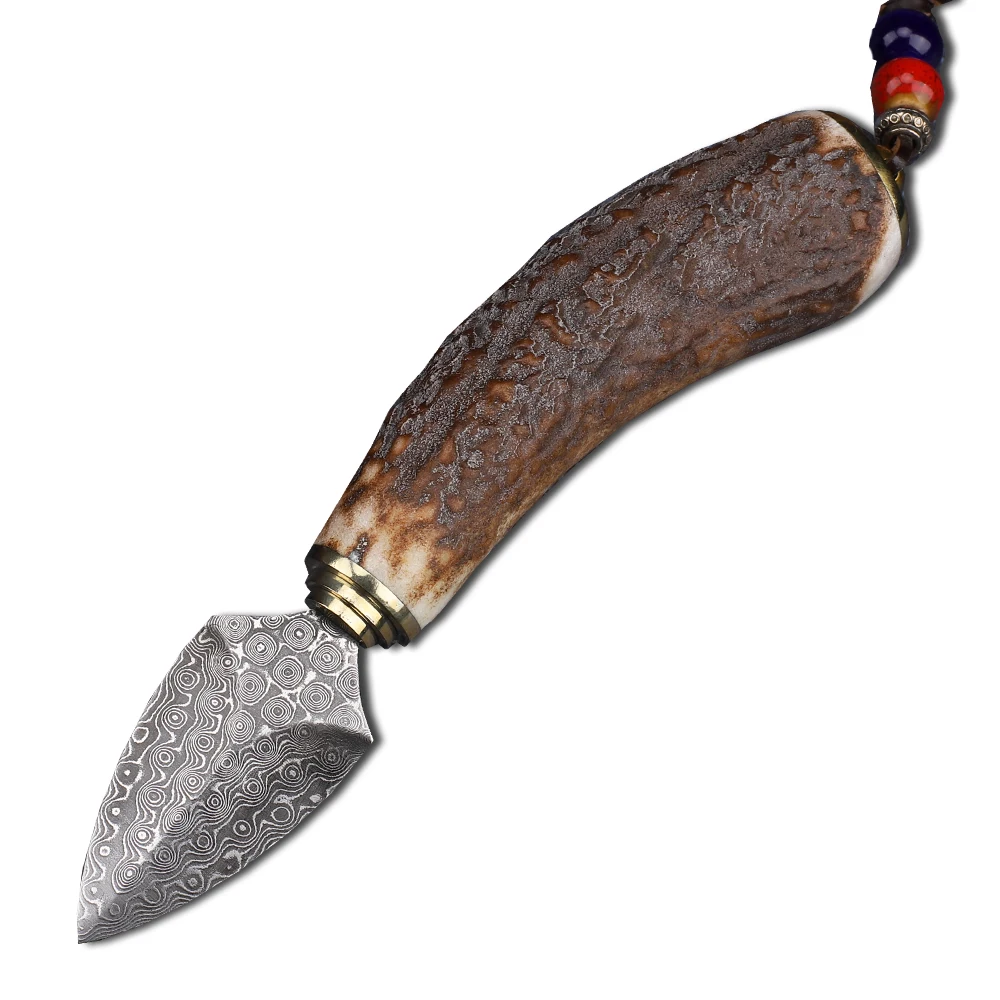 

Damascus steel blade antler handle household crafts collection tea cone accessories EDC tool