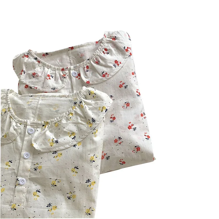 2021 Summer New Lovely Pure Cotton Loose Idyllic Little Flower Nightdress Women's Sweet Lotus Leaf Home Clothes Nightgown