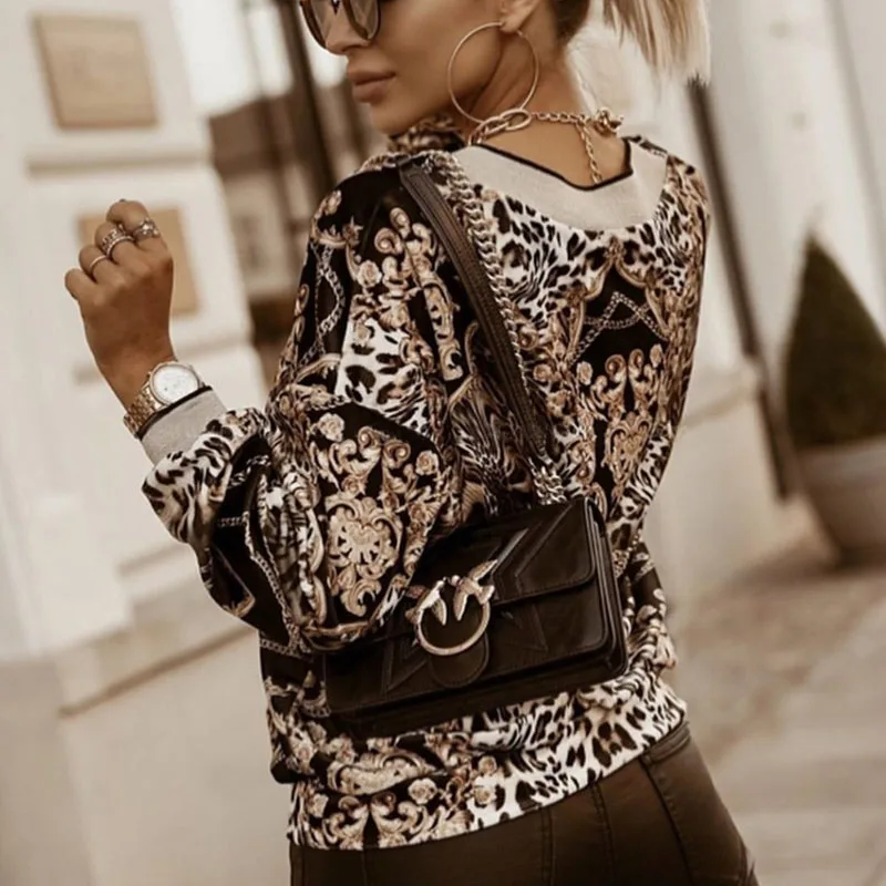 

Sexy Deep V Neck Floral Print Ladies Blouse Women Spring Elegant Long Sleeve Pullover Tops Fashion Casual Loose Blusa Streetwear