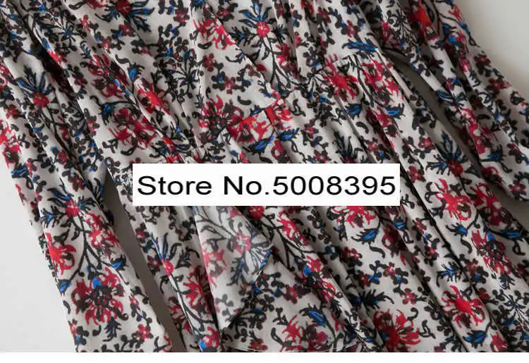 

Woman Vintage Floral Print Silk Midi dress Long Sleeves V-neck Front Draped Ruffled detail Side Slit long dress2021