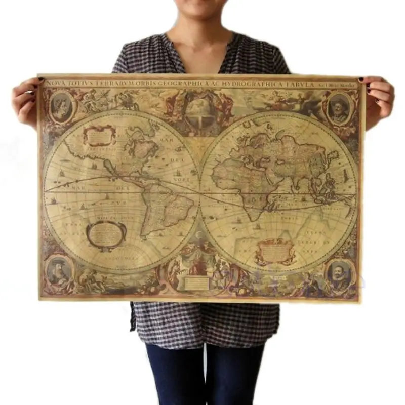 

71x50cm Retro Vintage Old Globe World Map Matte Brown Paper Poster Home Decor
