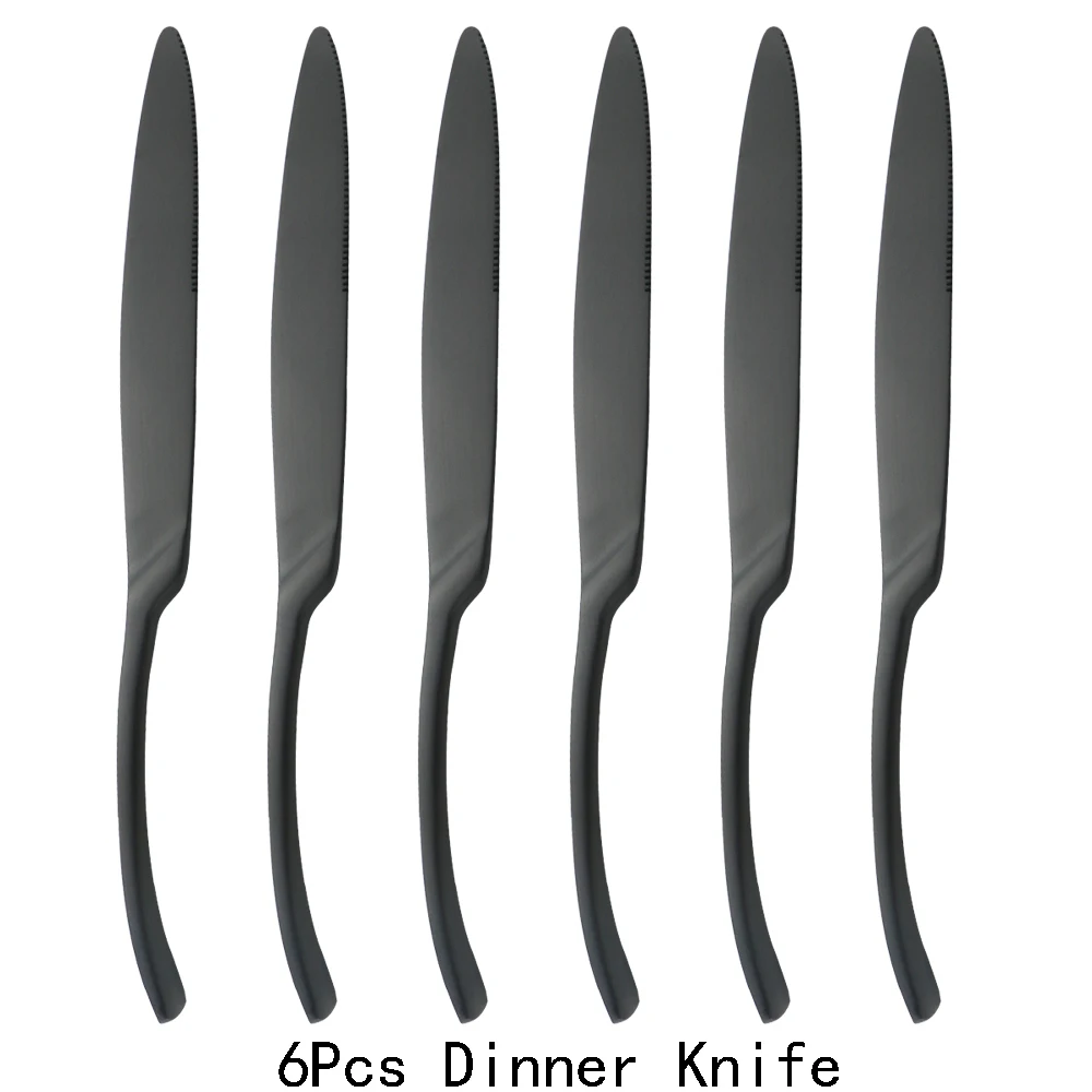 

6/24Pcs Black Dinnerware Cutlery Set Stainless Steel Kitchen Tableware Set Steak Knives Fork Coffee Spoon Flatware Drop Shipping
