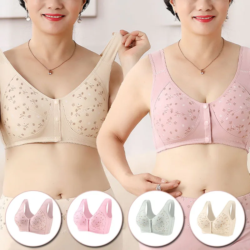 

Middle Age Comfortable Everyday Wear Bras Women Soft Cotton Front-Close Bralette Size 36-46 B C D Cup Big Size Bra Large Size