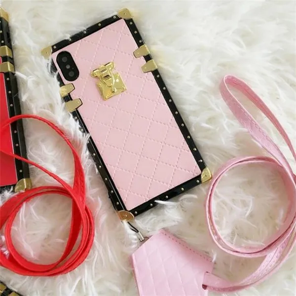 pink Чехол для телефона для iPhone11 Pro MAX X XR XS MAX 6 6S 8 7 Plus роскошный квадратный кожаный чехол для samsung S8 S9 S10 plus Note 8 9 10 PRO - Цвет: pink
