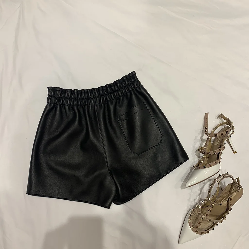 Юбка-кюлот из натуральной кожи с завышенной талией и карманами | Юбки