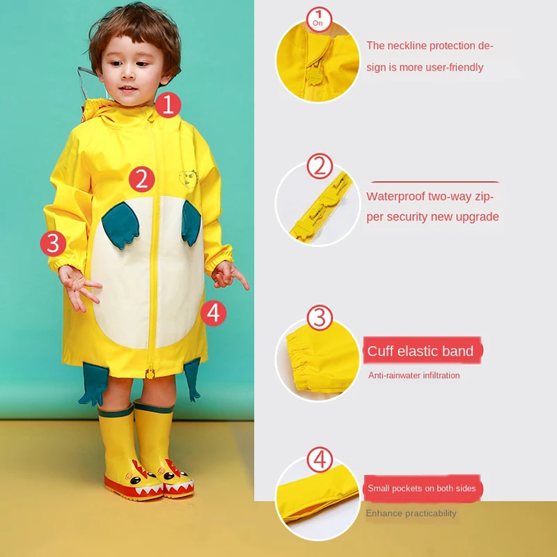 Плащ дождевик желтый с мультяшным принтом милый длинный изображением животных