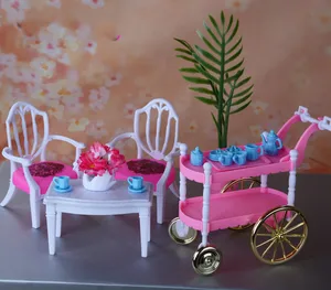 Чайный Игровой Набор для Барби, оригинальный обеденный стол 16 bjd bebek, мебель для кукол boneca, аксессуары для дома, детская игрушка