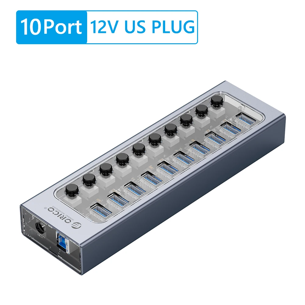 

USB 3.0 Hub 5Gbps High Speed Multi USB Splitter 3 Hab Use Power Adapter 10 Ports USB-A Multi Splitter Dock Station With Switch