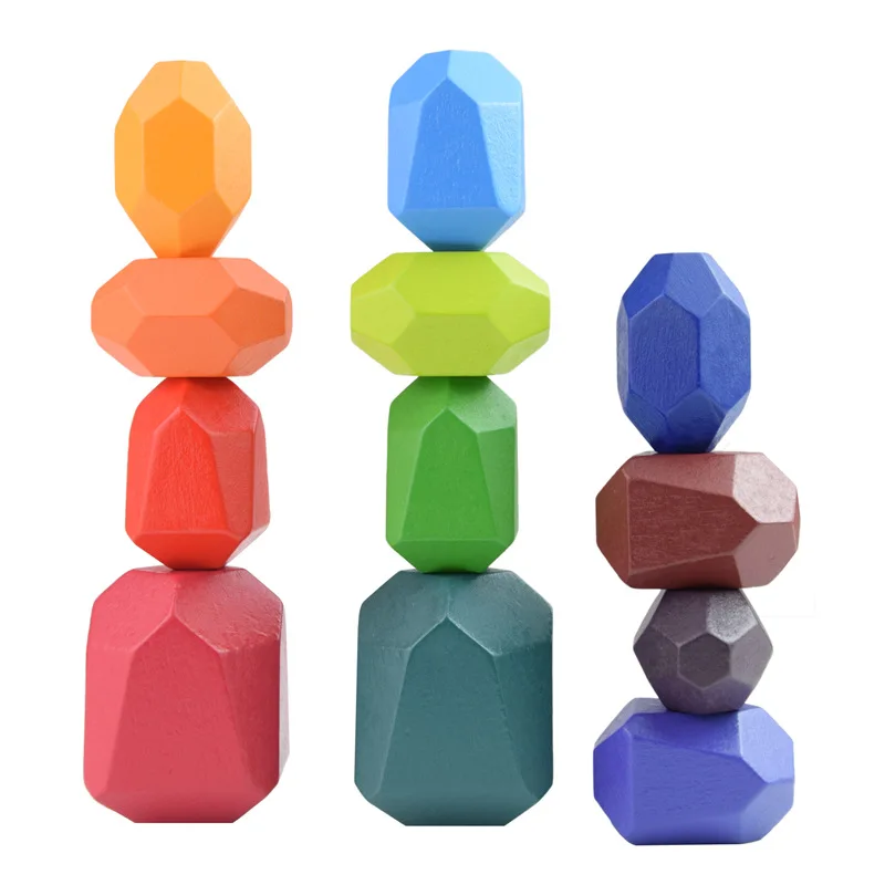 

Children's Wooden Colored Stone Jenga Building Block Educational Toy Creative Nordic Style Stacking Game Rainbow Wooden Toy Gift