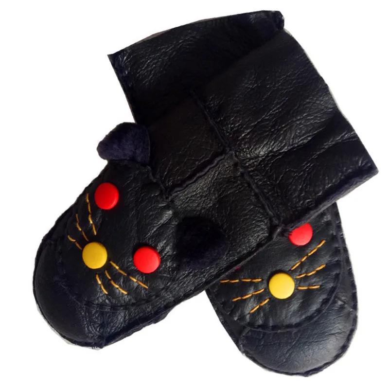 Зимние Детские теплые перчатки 100% натуральная овчина шерсть для мальчиков и