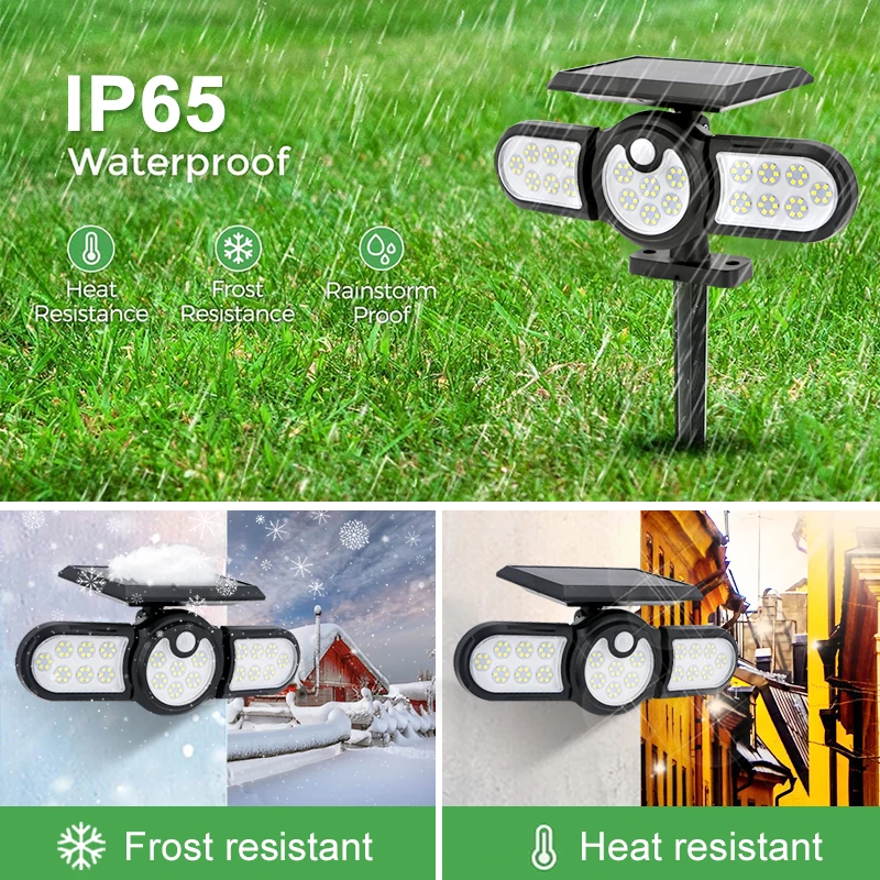 

120 LED Outdoor Solar Lights Three Head Lighting Lawn Ground Lamp PIR Motion Sensor Landscape Spotlights Garden Outdoor Lights