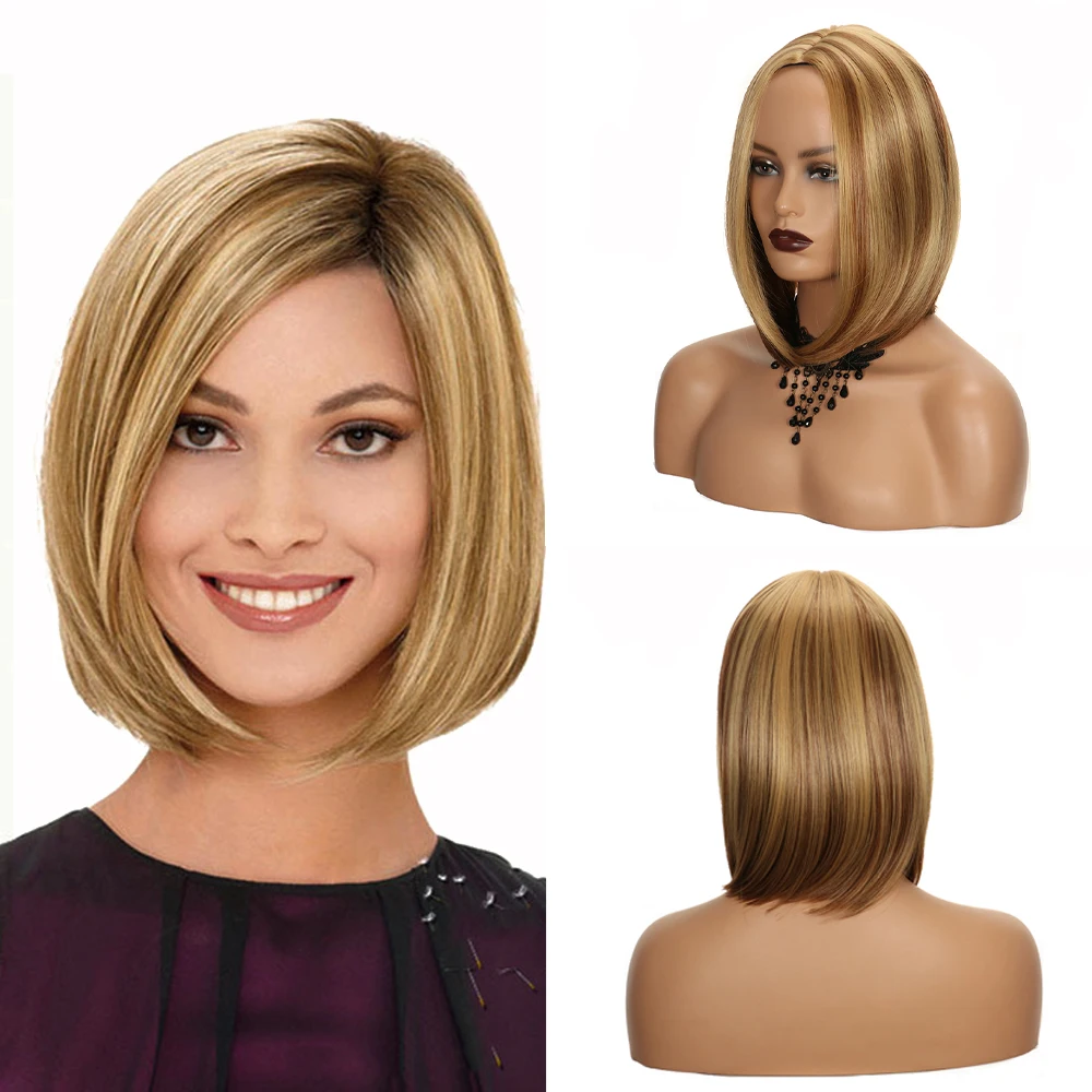

Short Bob Synthetic Wigs Piano Color 13inch Straight Style Middle Part Lolita Cosplay Party Fake Hair Heat Resistant For Women