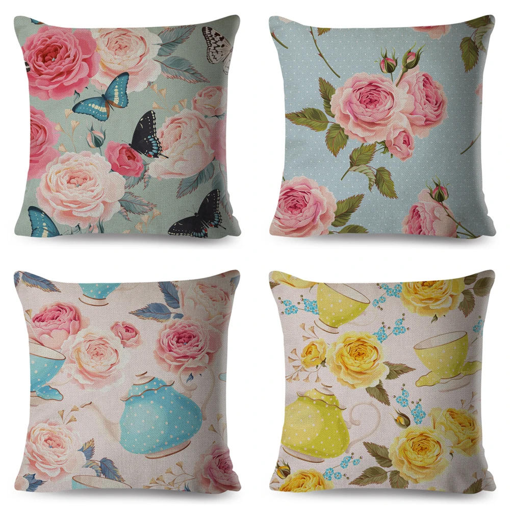 Скандинавский стиль роза цветок и птицы подушка чехол Декор цветочное растение