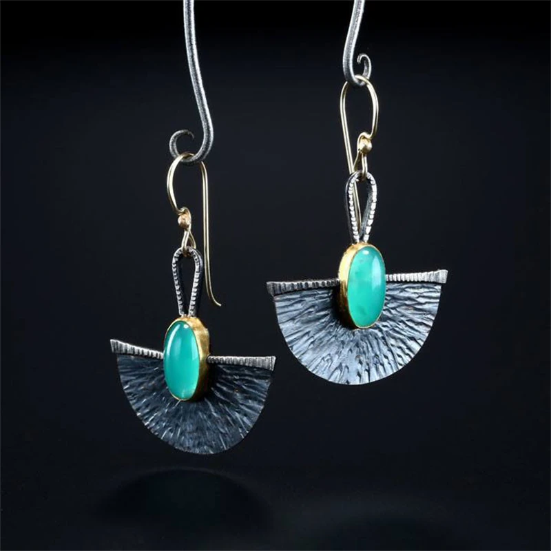 

Exquisite Retro Style Geometric Design Semi-Circular Earrings Elegant Style Creative Synthetic Gem Earrings Ladies Jewelry Gift