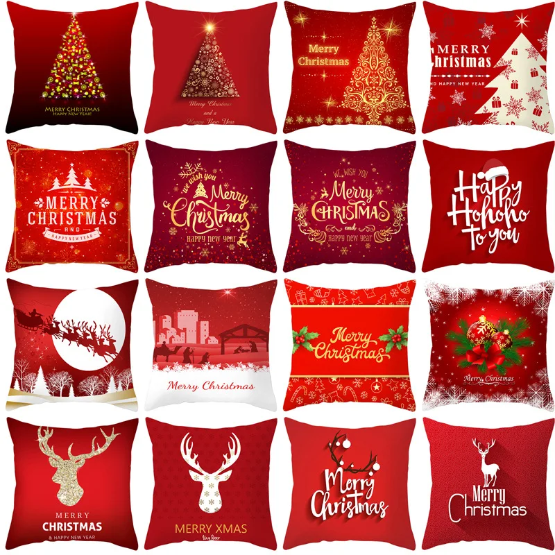 

Popular Red Bell Christmas Tree Gift Gold Letter Pillowcase Bedroom Dormitory Sofa Chair Decoration Winter Boho Melanie Pillow