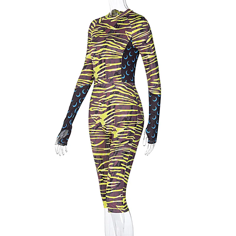

ThornTree2021Animal Print Jumpsuit Women Streetwear Sexy Bodycon Jumpsuit Fall Streetwear Long Sleeve Crew Neck Skinny Romper