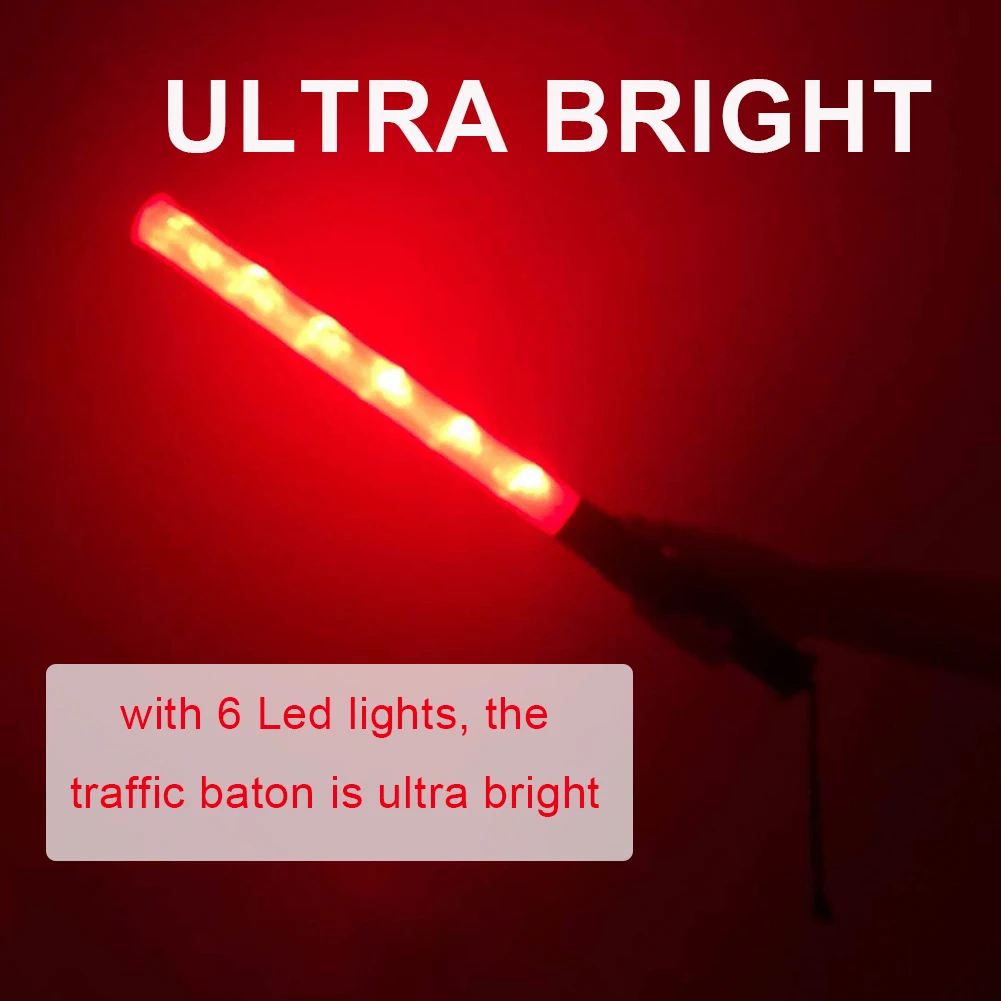 

LED Traffic Wand Signal Light Baton 2 Flashing Modes Wrist Strap Safety Flashlight 54x3cm Indicator Lights Emergency Light 2PCS