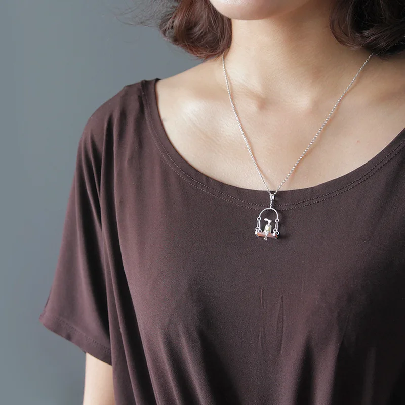 

INATURE Natural Pink Shell Miss Rabbit Pendant 925 Sterling Silver Fine Jewelry Gift For Women