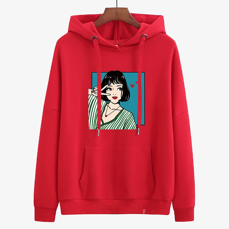 

Printed Cartoon Girls Hooded Winter Pocket Pullovers Hoodies Women Oversized Sweatshirts Hoodie Autumn Casual Clothes Tops
