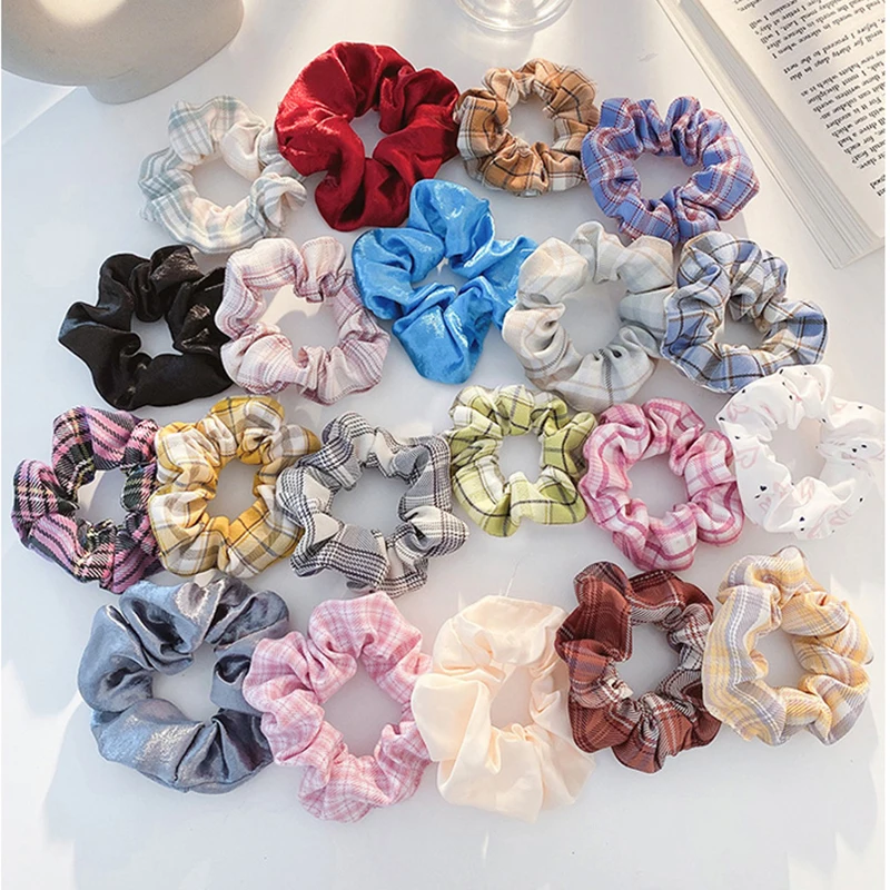

1Pcs Women Hair Accessories Printed Plaid Fabric Hair Ties Elastic Ponytail Holder Scrunchie Rubber Band Girl Vintage Headwear