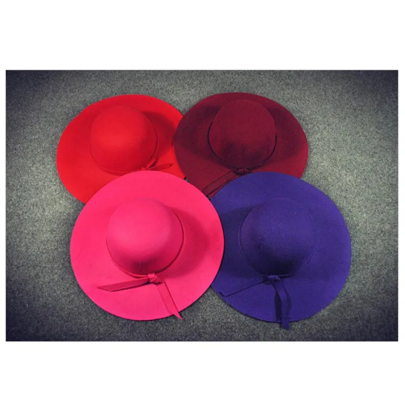 Горячая Женская винтажная кепка шерсть Широкий Бант края декор сплошной круглый