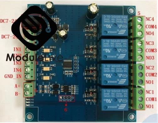 4CH Modbus триггерный релейный модуль 4 бит Modbus-RTU коммутатор сигналов ввода-вывода RS485