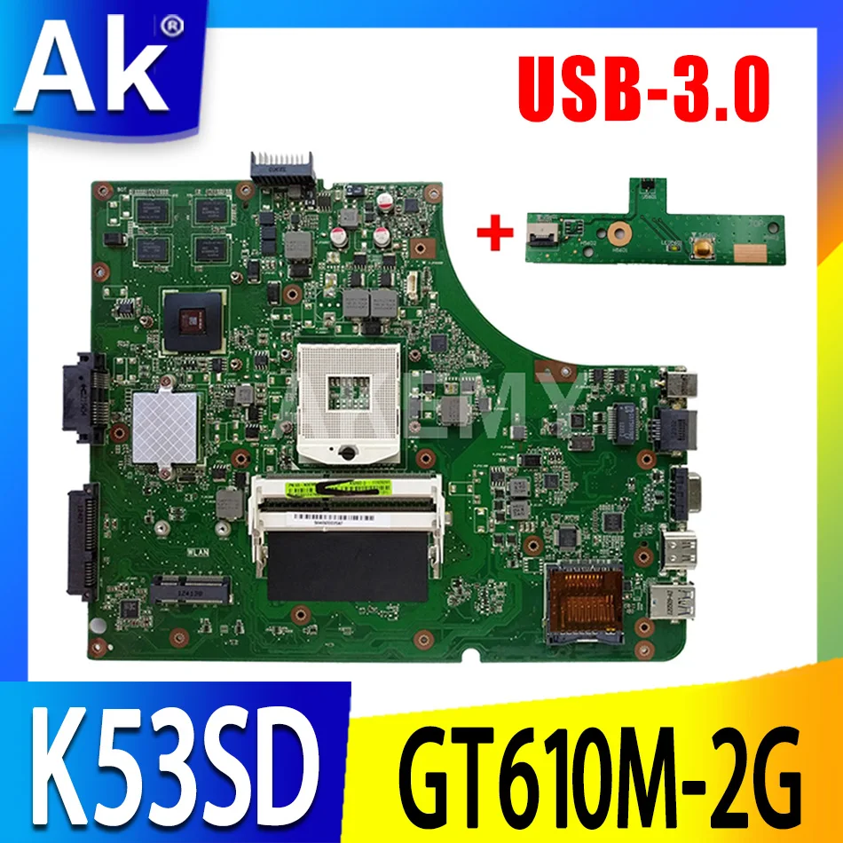 

Akemy NEW K53SD REV5.1 motherboard For ASUS K53SD A53S X53S Laptop mainboard HM65 GT610M-2GB-GPU USB-3.0