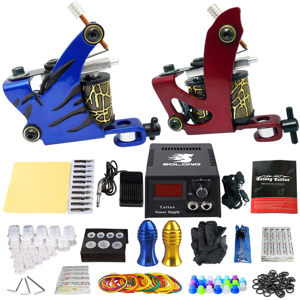 Stigma New Full Tattoo Kit Starter/Professional Tattoo Machine 2 Pro Coil Guns Power Supply Grips Tips Tubes Power Supply TK210