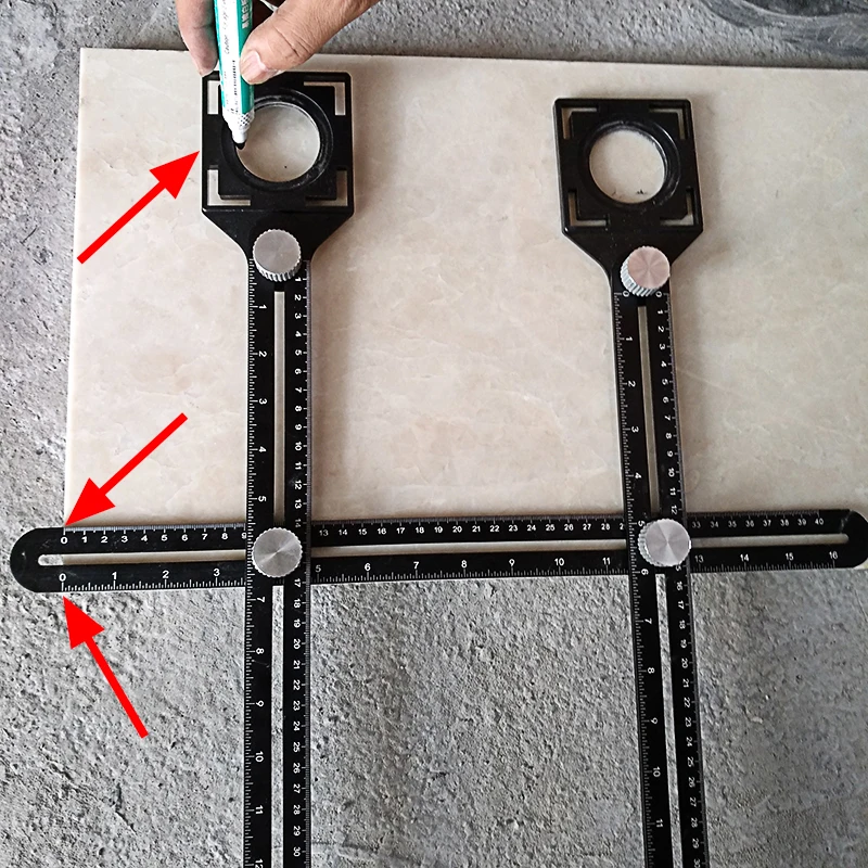 Double Head Aluminium Alloy Angle Finder Measuring Ruler with Perforated Mold template tool izer drill guide tile hole | Инструменты