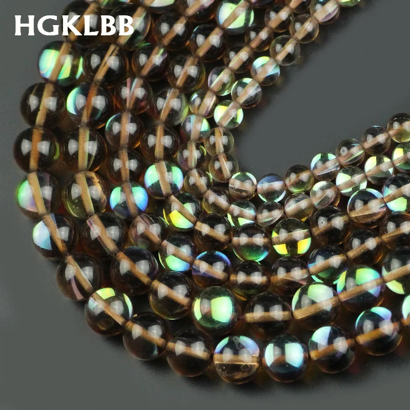 HGKLBB коричневого цвета с австрийским кристаллом блестящая Лунный Камень Круглые