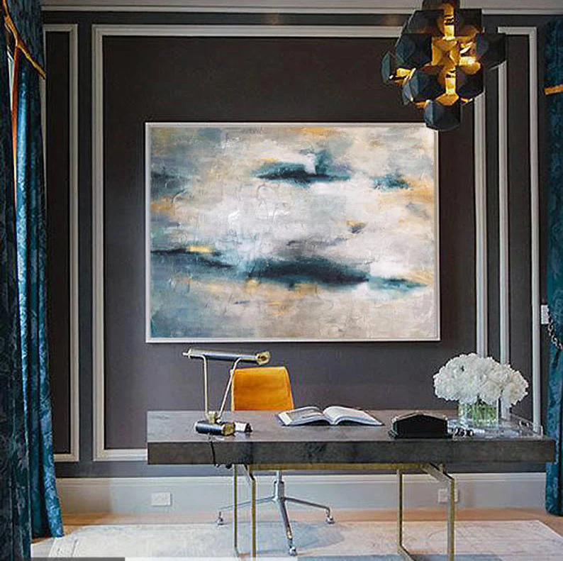 Очень Большая Картина на холсте картина маслом серая синяя большого размера