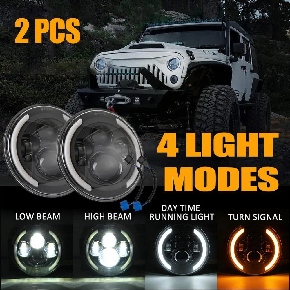 

14000LM DC 9-30V 6000K 7 inches LED Headlights For Jeep Wrangler JK LJ TJ CJ LED Headlights Halo Angle Eyes High-Low beam+DRL