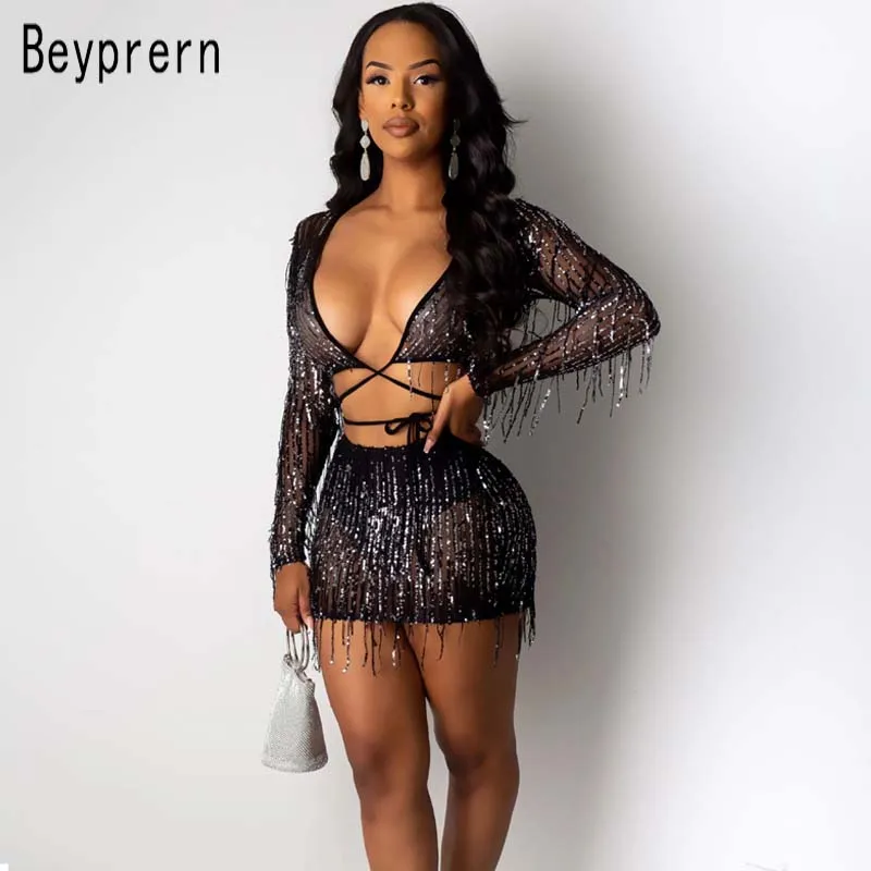 Женский спортивный костюм с блестками укороченный топ и юбка высокой талией |