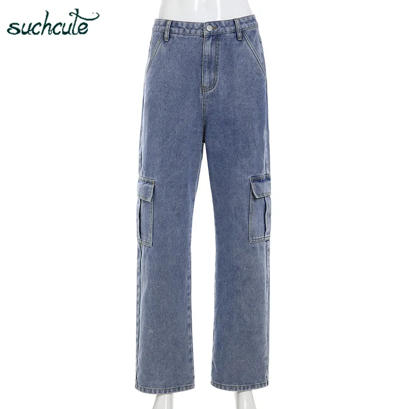 SUCHCUTE Pockage женские джинсы в клетку, джинсовые штаны, широкие брюки в стиле панк, корейский стиль, Harajuku, женские штаны для бега, Harajuku, бриджи