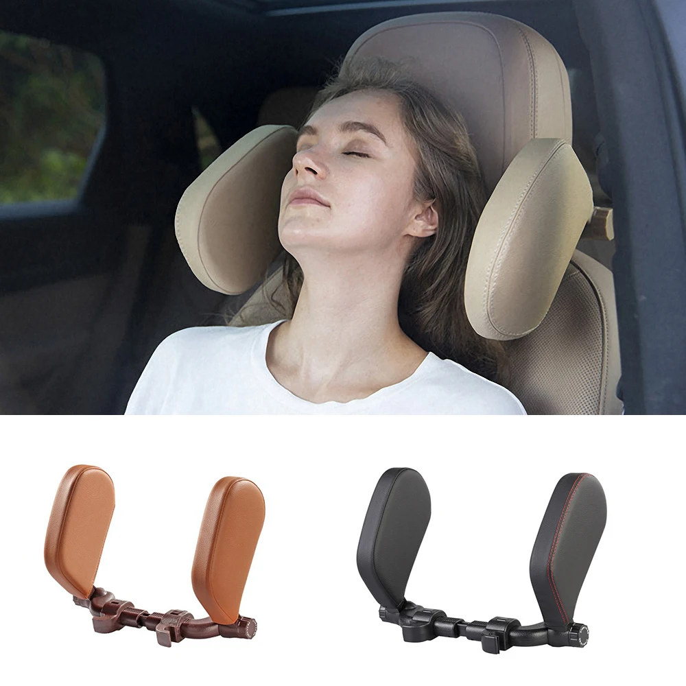 

Leather Car Neck Headrest Pillow Cushion Car Seat Pillow Neck Support for Kid Adult Travel Sleeping High Elastic Telescopic Tool
