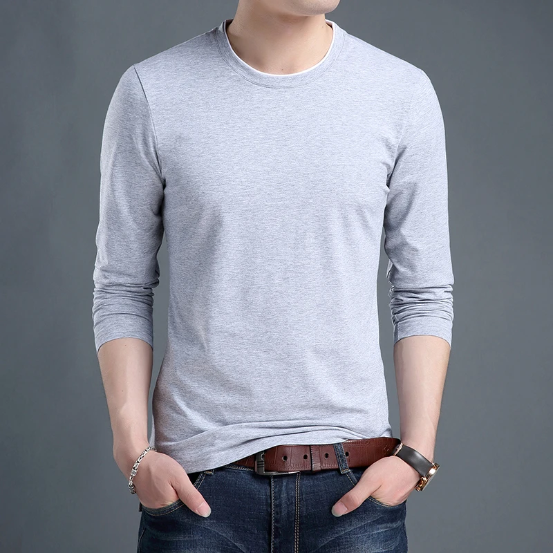 Мужская футболка с длинным рукавом ZONORLEEC однотонная тонкая круглым вырезом