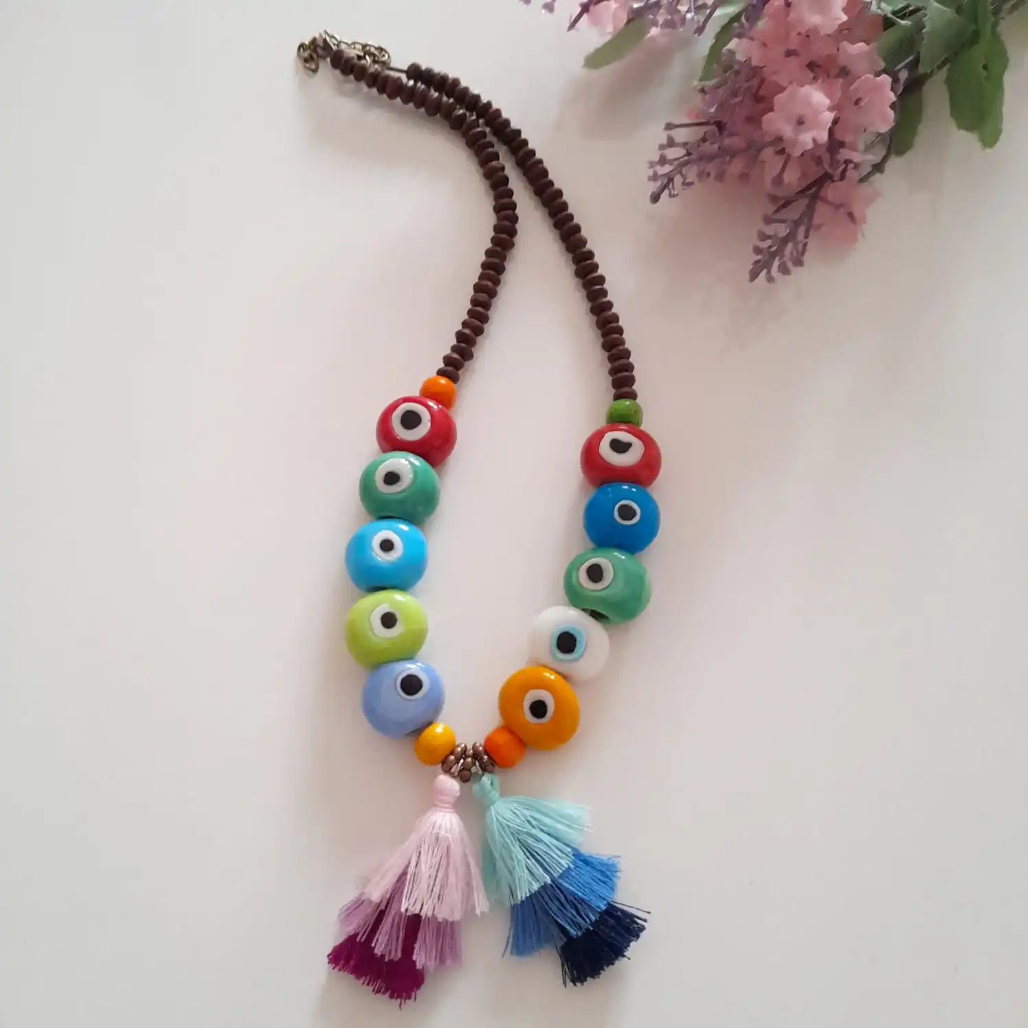 

Goodtime Evil Eye Beaded & Basement Stone Necklace Women Handmade Jewelry