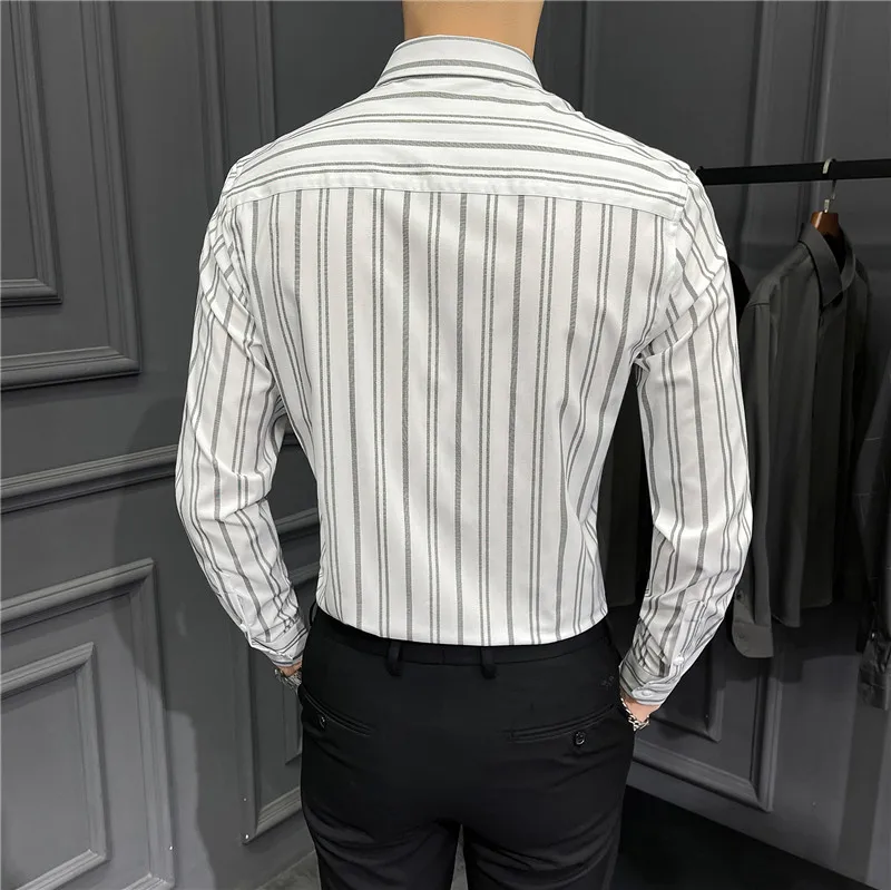 

Loldeal Men Long Sleeve Shirt Striped Batik Polyester Fiber Button Casual