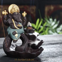ganesha backflow incense burner elephant god emblem auspicious and success ceramic incense holder aroma censer home decor crafts