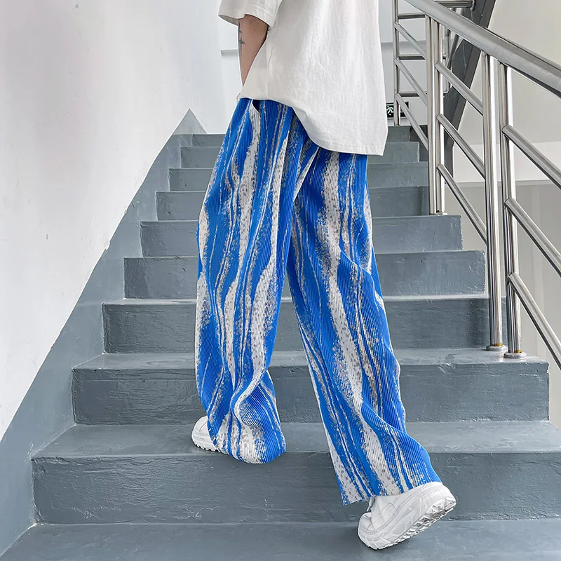 

Men Ice Silk Pants Couple Summer Loose Straight Thin Casual Trousers Tie-dye Men's Streetwear Ankle-length Pants 5X-S